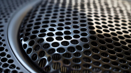 An extreme closeup of the speaker grill which amplifies the sound waves to effectively deter pests.