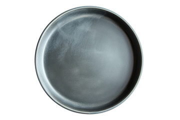 Top view, empty ceramic plate Gray round plate isolated on transparent background.