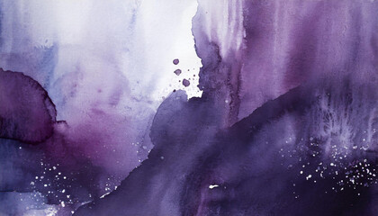 Dark purple and white watercolor art background. Modern minimalist abstract painting.