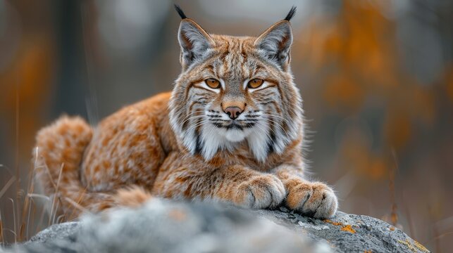 An image of a northern bobcat sitting on a rock