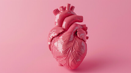 Human Heart Model Isolated on Pink Background.
