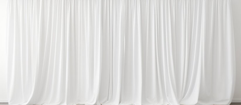A temporary white curtain hangs in front of a window, gently swaying in the breeze. The soft fabric partially obscures the view outside, adding a touch of privacy to the room. - Powered by Adobe