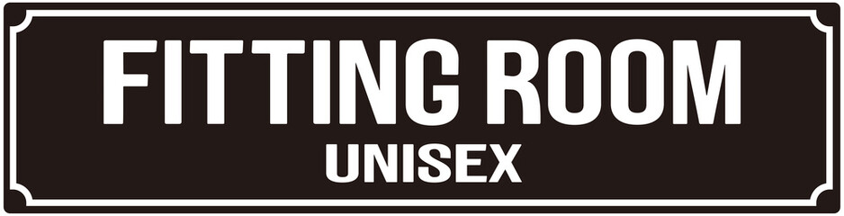 door sign saying :  fitting room sign unisex