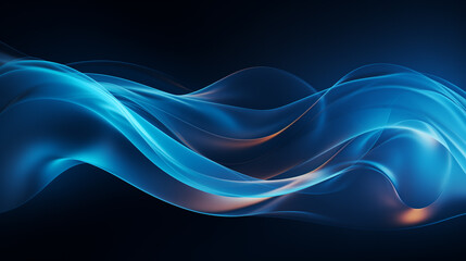 Elegant blue waves flow against a dark backdrop, creating a serene, mesmerizing abstract image