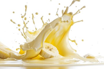 splash of milk and banana juice isolated on white