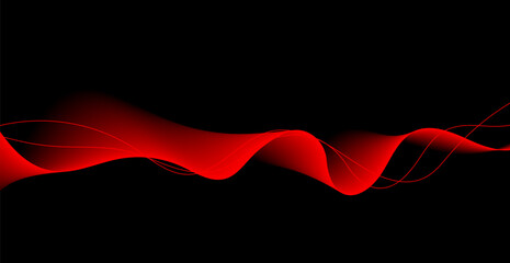 Neon Red Wave Lines Pattern On Black Background With Light. Vector Illustration. Technology Wallpaper. Banner. Backdrop