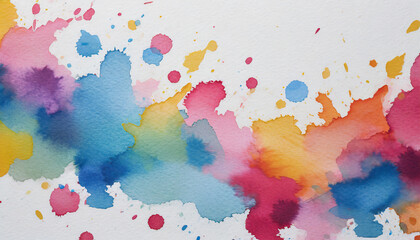 Bright colorful watercolor splash pattern on white textured background. Vibrant aquarelle spots.