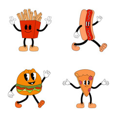 Cartoon Funny Fast Food Characters Mascots set