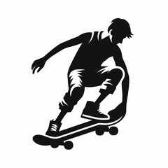Skateboarder silhouette on a white background, skating icon, Vector illustration, generative ai