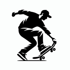 Skateboarder silhouette on a white background, cool skating icon, Vector illustration, generative ai