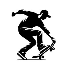 Obraz premium Skateboarder silhouette on a white background, cool skating icon, Vector illustration, generative ai