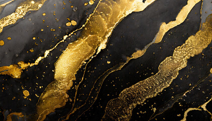 Vintage black marble granite with gilding. Rich golden tones. Abstract surface.