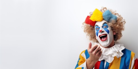 Good clown background, banner, poster with copy space. Happy Purim concept