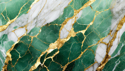 Vintage green and white marble granite with gilding. Rich golden tones. Abstract surface.