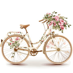 Fototapeta na wymiar Bicycle and flowers. vintage bike for women. flower de