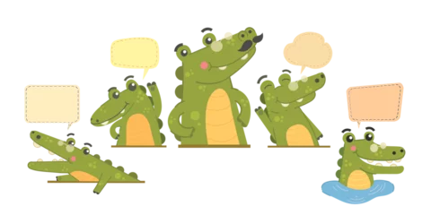 Fototapeten crocodile cartoon with speech bubble, Good,cute,sassy,cool,friendly crocodiles,vector isolated, crocodile cartoon set with speech bubble. © Nidhi