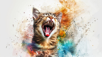 watercolor-inspired abstract backdrop, designed to enhance the happiness of the cat. 