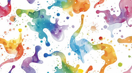Fototapeta na wymiar seamless pattern of abstract rainbow blobs in watercolor, with a subtle grunge texture.