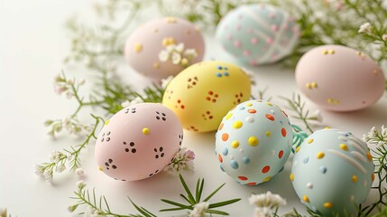 Fototapeta na wymiar Easter decorations concept. Top view photo of colorful easter eggs