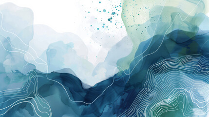 wallpaper design of abstract watercolor in shades of green, featuring whimsical plants and flowers