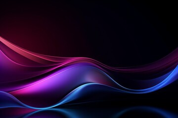 Dark abstract background with glowing purple and blue gradient flowing wave lines