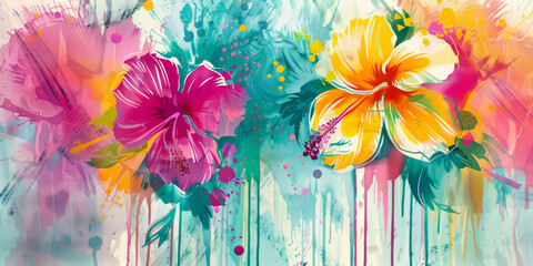 wallpaper design of abstract watercolor in shades of green, featuring whimsical plants and flowers