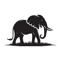 Obraz premium Silhouette and icon of majestic elephant isolated on white background