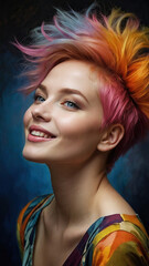 Naklejka premium Happy and laughing young white lesbian with bright hair.