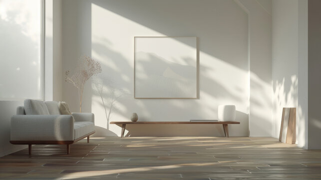 Minimalist interior with an open floor plan combining 