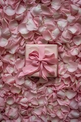 Gift box on pink roses