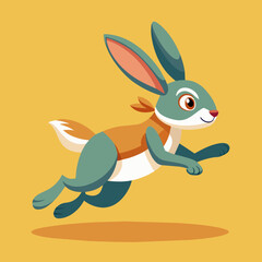 Cute afraid Running rabbit in yellow isolated background illustration