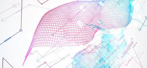 Wireframe Big Data concept. Abstract digital futuristic vector illustration on technology background. Data mining and management concept. Hand drawn art.