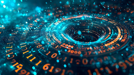 Concept of A whirlwind of rotating numbers and formulas, big data and artificial intelligence