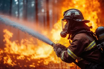 Foto op Plexiglas Firefighter fighting a fire in an emergency © Creative Clicks