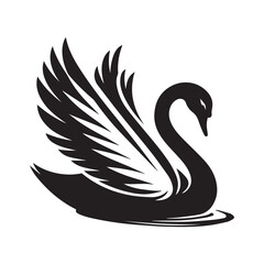 Fototapeta premium Silhouette and icon of graceful swan isolated on white background