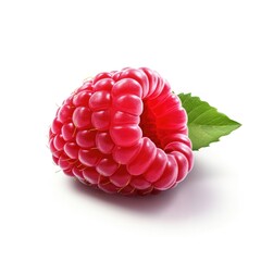 Raspberry cutout minimal isolated on white background. Fresh raspberry, closeup. Summertime concept for package, grocery product advertising. Realistic, icon, detailed.