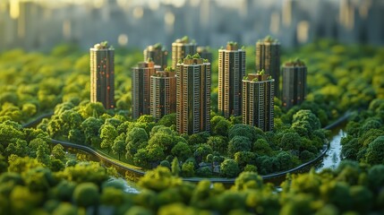 Fototapeta premium top view of modern urban cityscape with greenery area, idea for real estate and property invest concept, Generative Ai