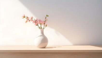 Pink Orchid in a White Vase on a White Countertop Against a White Wall