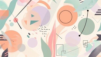Pastel Geometric Shapes Minimalist Background. Minimalist abstract background with a balanced arrangement of geometric shapes in muted pastel colors, evoking calmness and simplicity.

