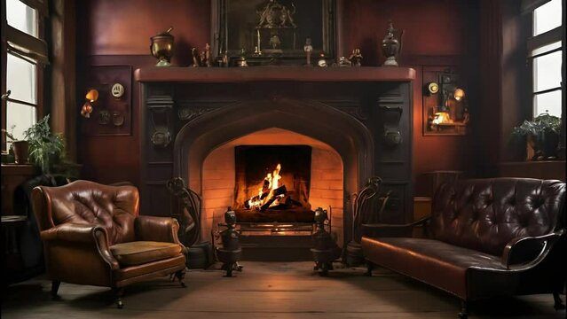 Fireplace, warm environment.