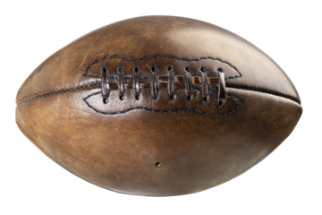 Vintage leather rugby ball on white background