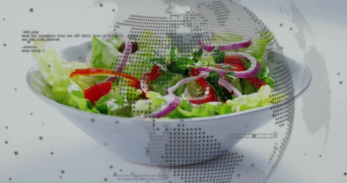 Animation of data processing over salad