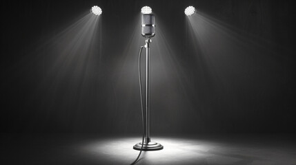 Microphone in a Studio with Spotlights on Background