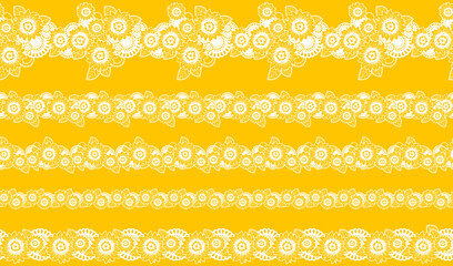 ひまわりの花のレース_線_背景黄色