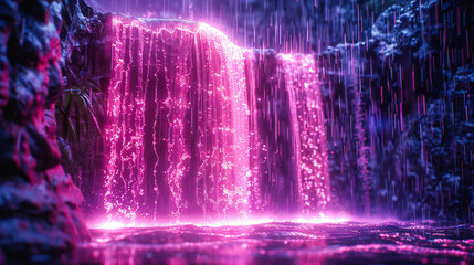 Fototapeta premium Colorful Night Fountain Show, Magical Water Illumination in Urban Park Setting