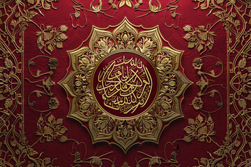 luxury islamic background, a red background with a gold design. ramadan kareem holiday celebration concept