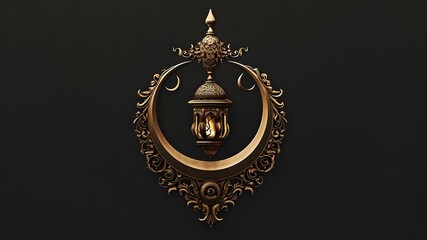 Fototapeta na wymiar Beautifully decorated golden crescent moon with lantern inside. Ramdan 2024 lantern vector illustration.