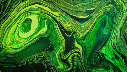 Abstract bright green painting background. Art with liquid fluid grunge texture. Acrylic painted waves.