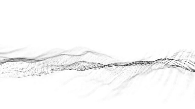Technology white wave of particles. Big data visualization. Analytics representation. Digital background. 3d rendering.
