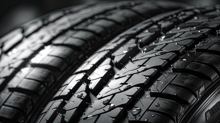 Black and white close-up of car tire treads